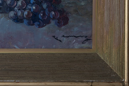 Exotic Mediterranean Fruit and Vase - Signed Framed Oil on Canvas