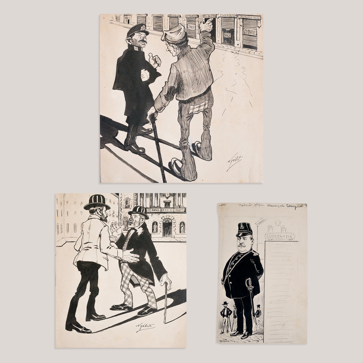 Spanish or Catalan Satirical Cartoon Studies – Unidentified Artists