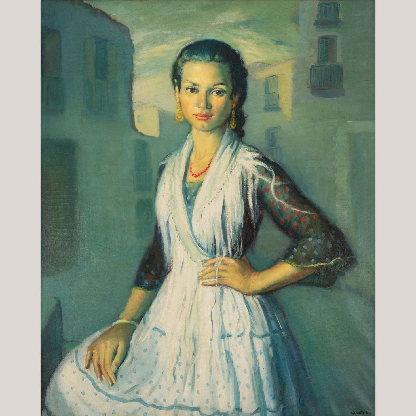 "Gipsy - Rosario" of Montjuich - JOSÉ LAMUÑO  - Framed Oil on Canvas