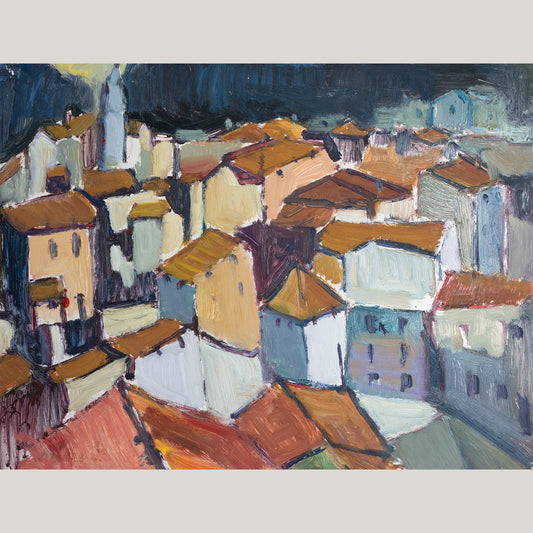Cubist Mediterranean Rooftops – Framed Oil
