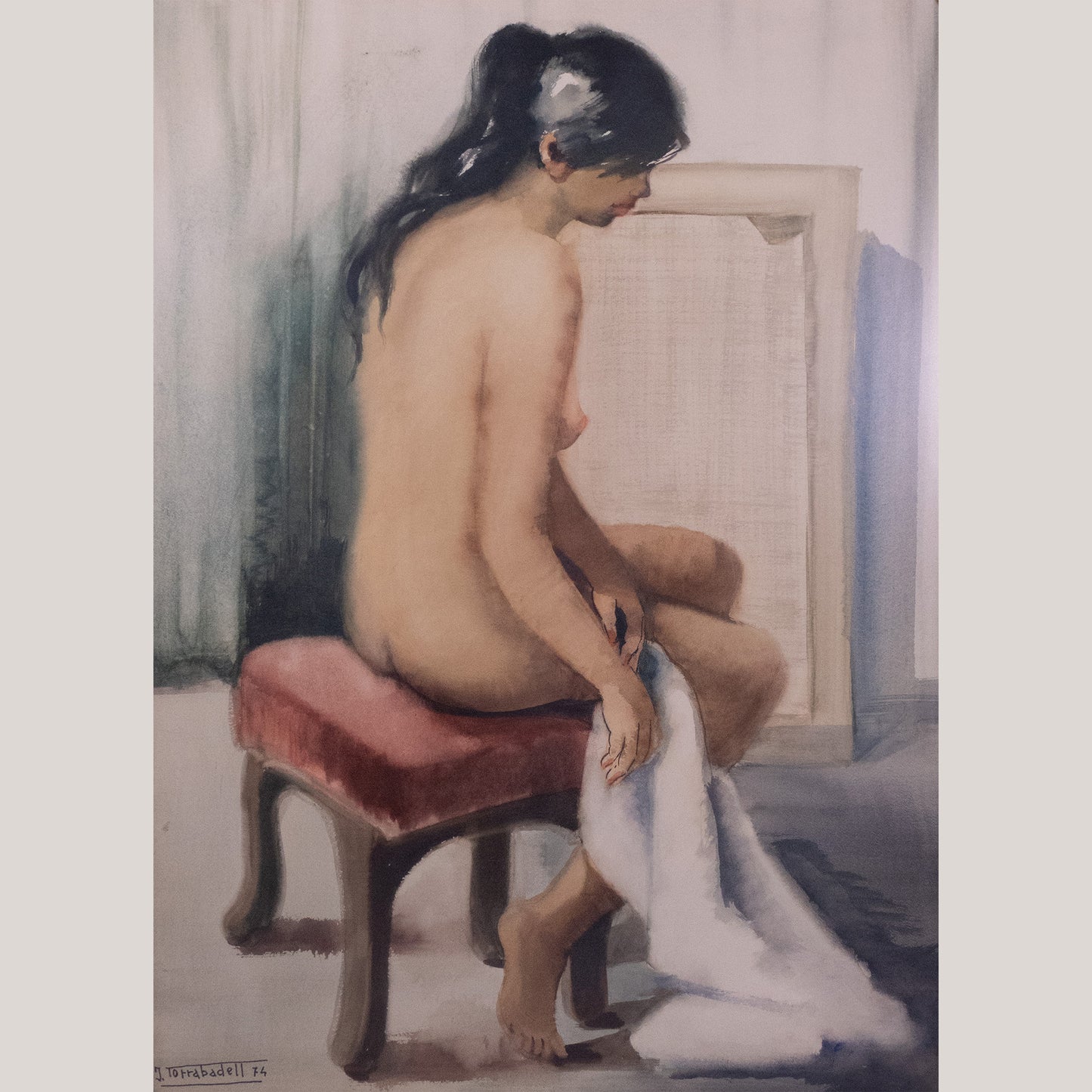 Seated Nude Study – Pastel on Paper by J. Torrabadell
