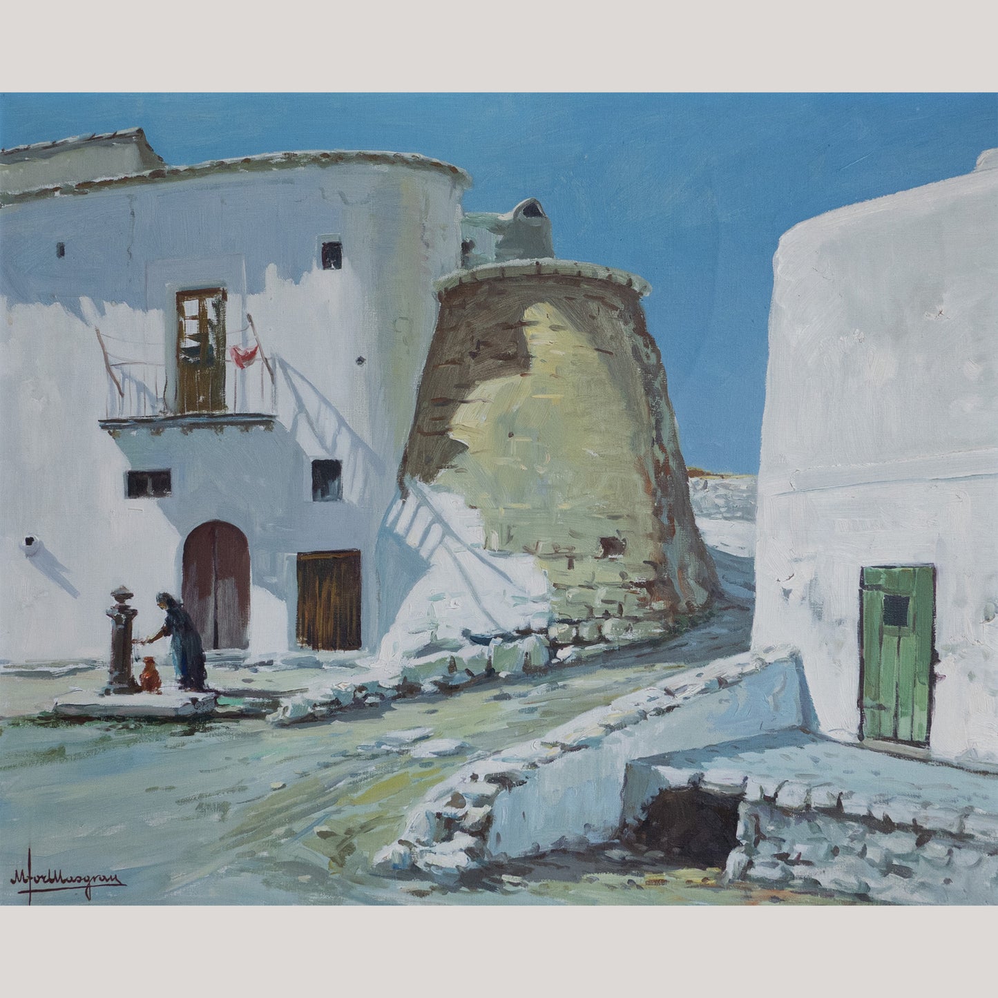 Ibizan Village Scenes – Pair of Original Oil Paintings by Miquel Tort Masgrau