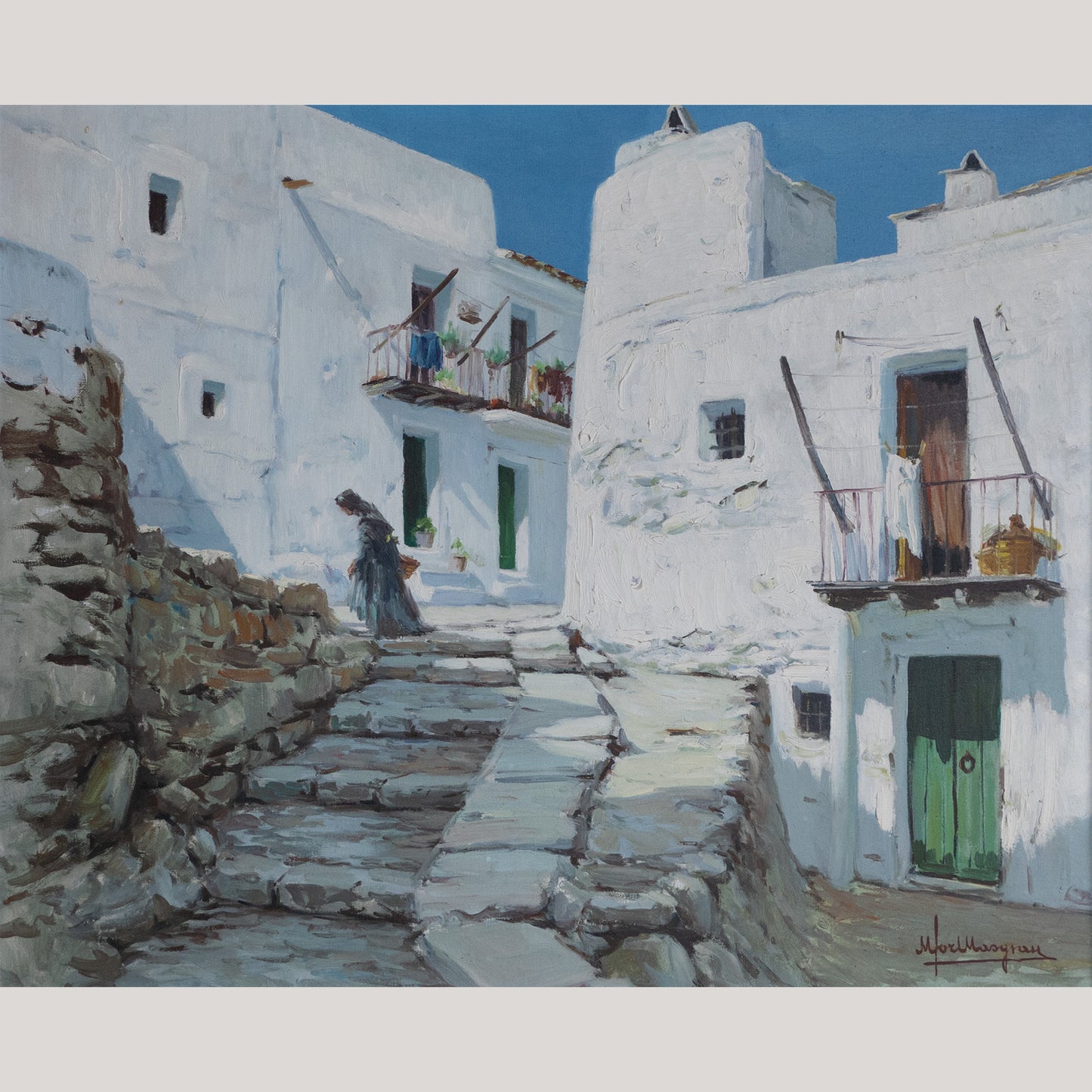 Ibizan Village Scenes – Pair of Original Oil Paintings by Miquel Tort Masgrau
