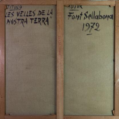 Les Velles de la Nostra Terra – Vintage 1972 Catalan Oil Painting by Font Sellabona