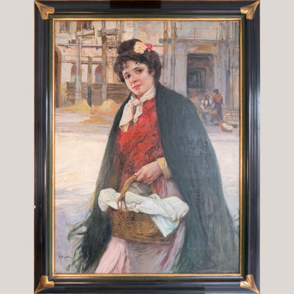 The Flower Seller – 19th Century Oil Painting - Ricardo BRUGADA Y PANIZO (1867-1919)