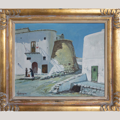 Ibizan Village Scenes – Pair of Original Oil Paintings by Miquel Tort Masgrau