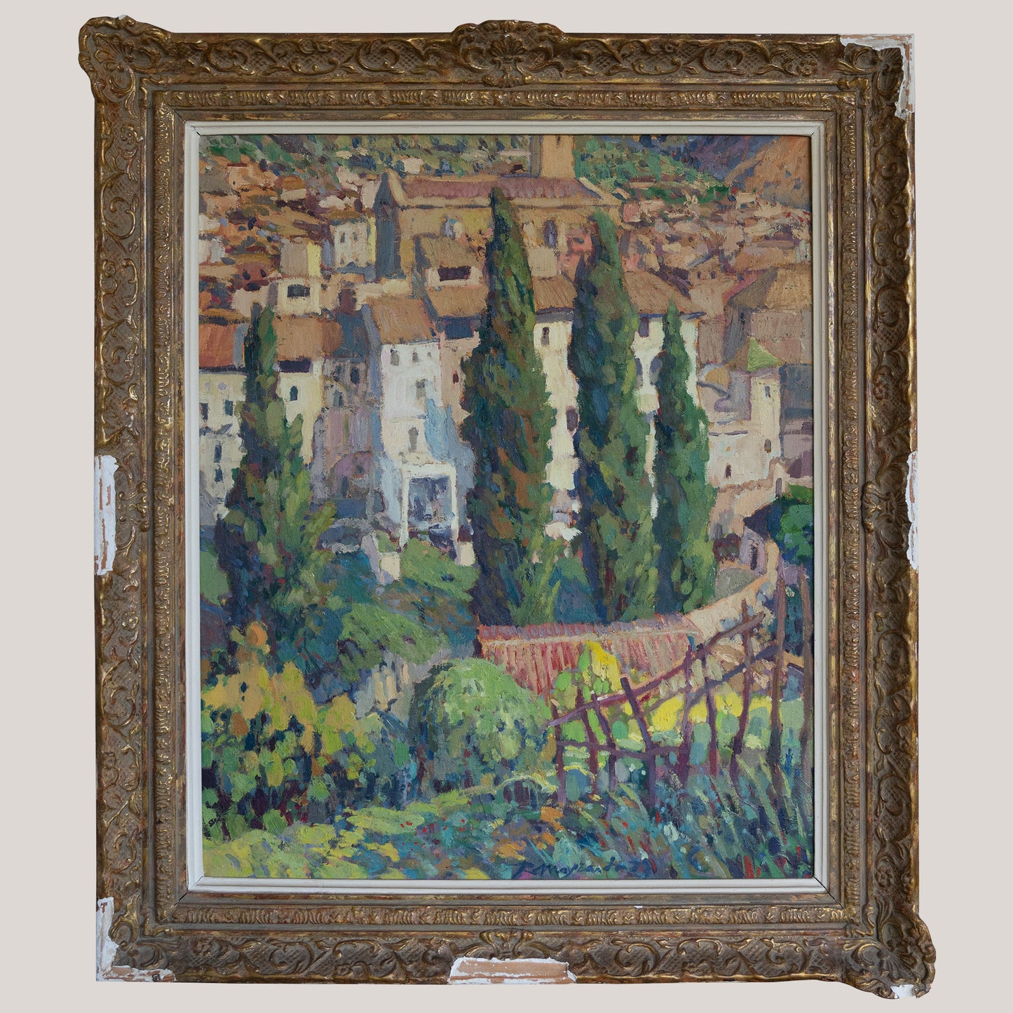 Mediterranean Village Scene – Ramón Moscardó – Original Oil on Canvas