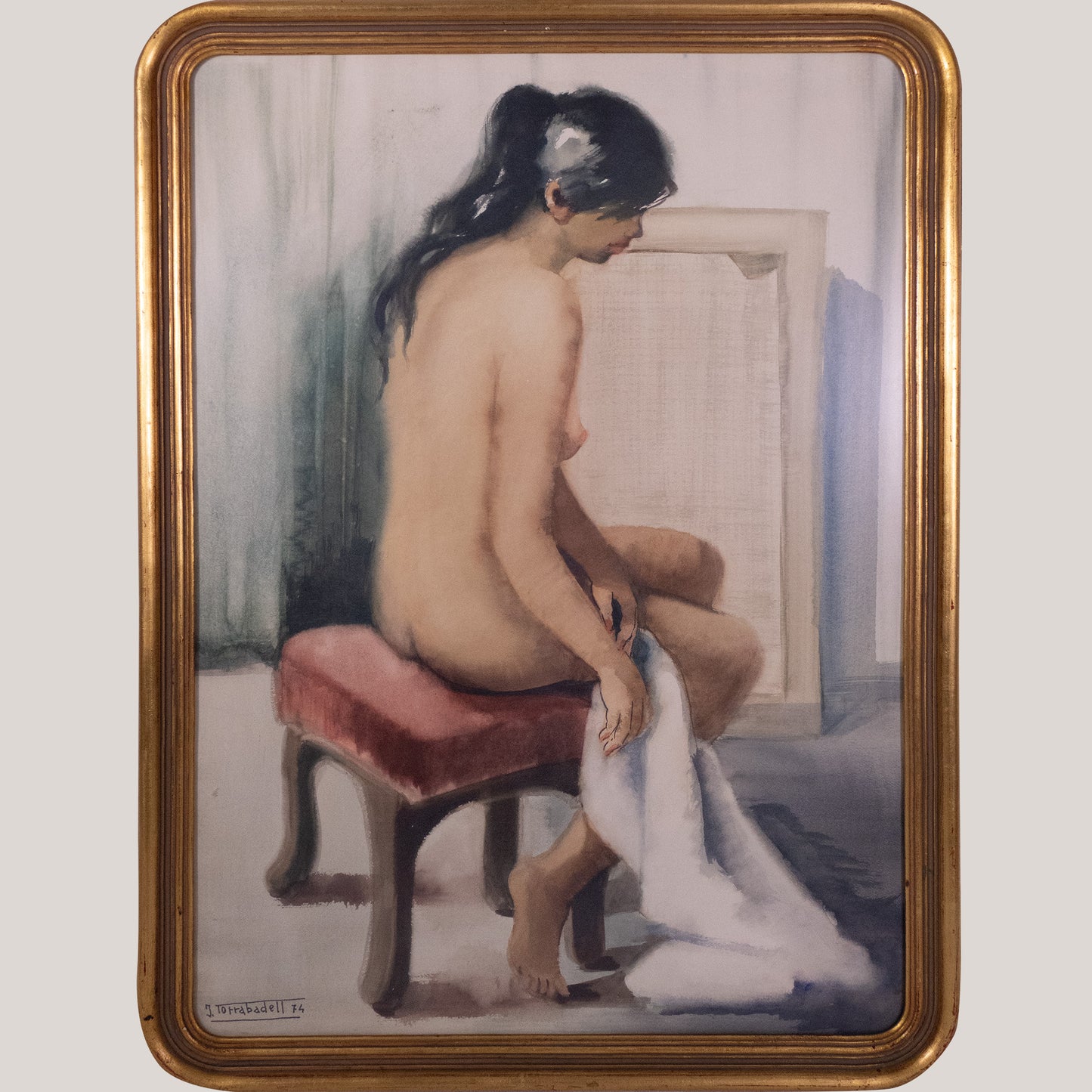 Seated Nude Study – Pastel on Paper by J. Torrabadell