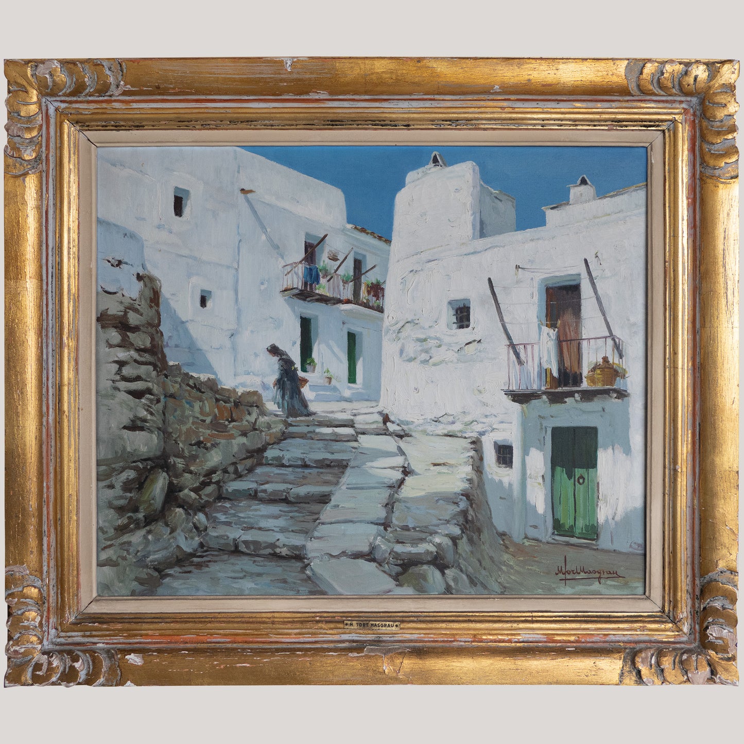 Ibizan Village Scenes – Pair of Original Oil Paintings by Miquel Tort Masgrau
