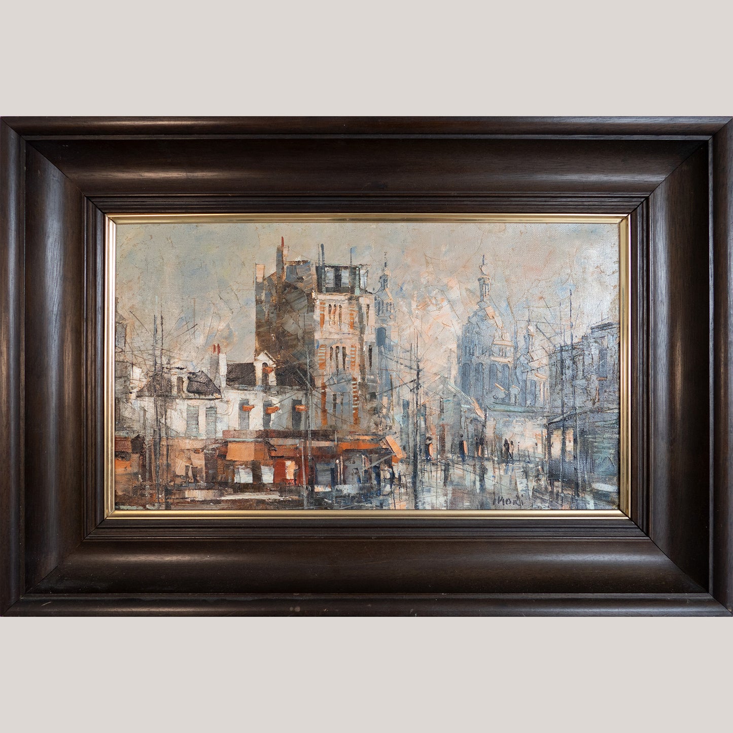 Parisian Street Scene with Sacré-Cœur – Framed Mid-Century Impressionist Cityscape