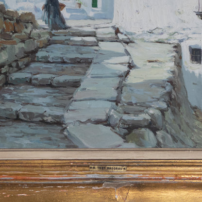 Ibizan Village Scenes – Pair of Original Oil Paintings by Miquel Tort Masgrau