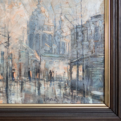 Parisian Street Scene with Sacré-Cœur – Framed Mid-Century Impressionist Cityscape