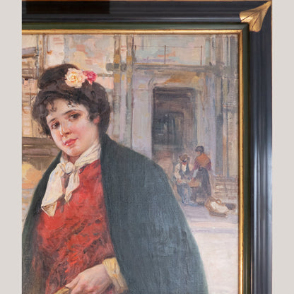 The Flower Seller – 19th Century Oil Painting - Ricardo BRUGADA Y PANIZO (1867-1919)