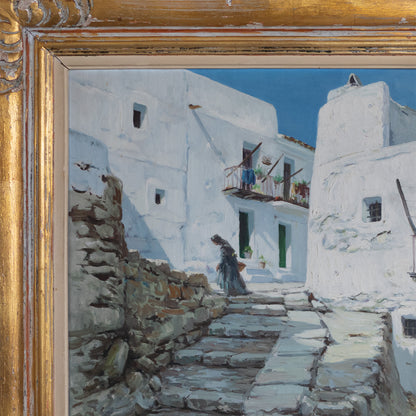 Ibizan Village Scenes – Pair of Original Oil Paintings by Miquel Tort Masgrau