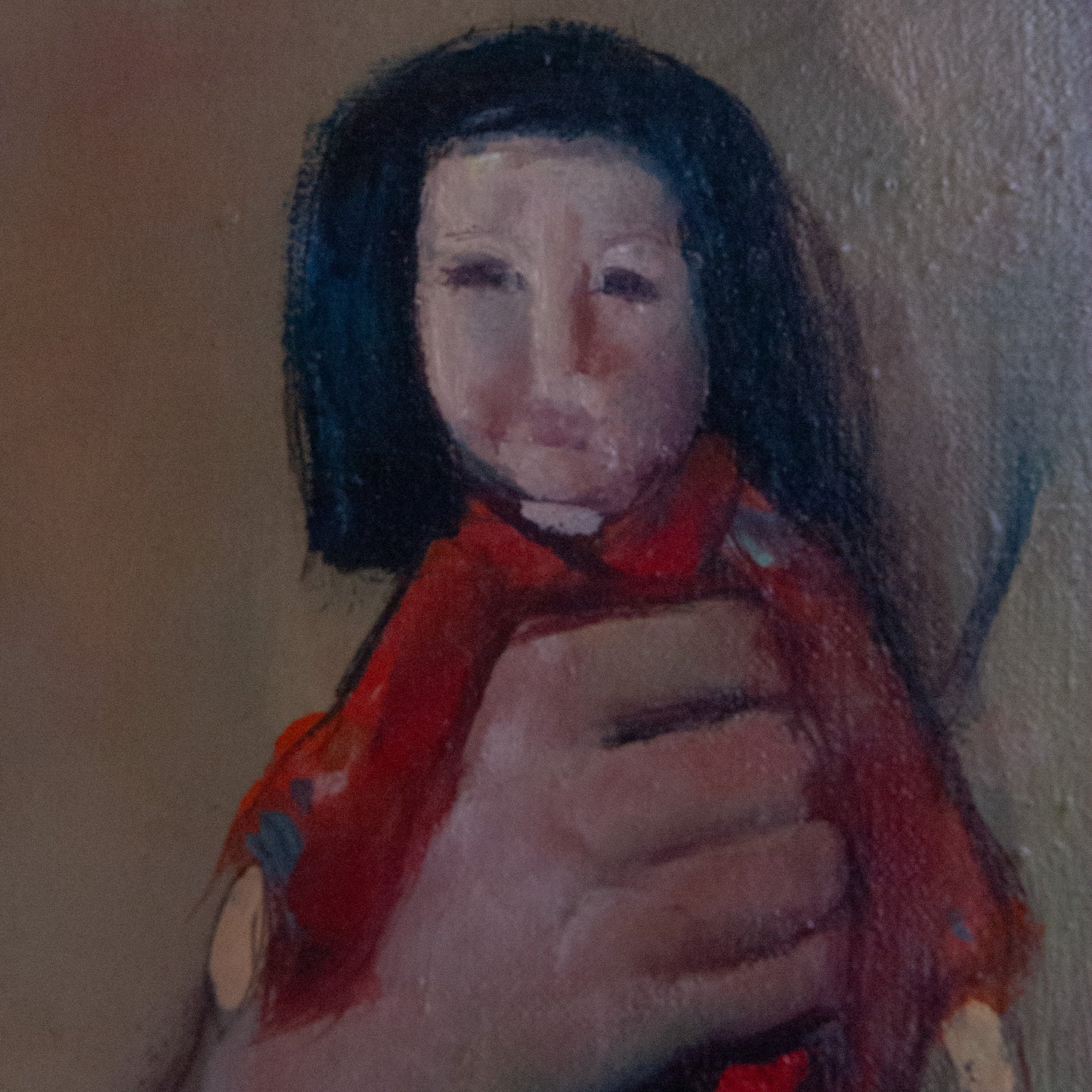 Seated Nude with Doll – Signed Calon ? – Original Oil on Canvas