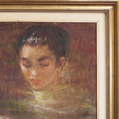 Vintage Portrait of a Choir Girl Reading – Oil Painting by Carbonell González