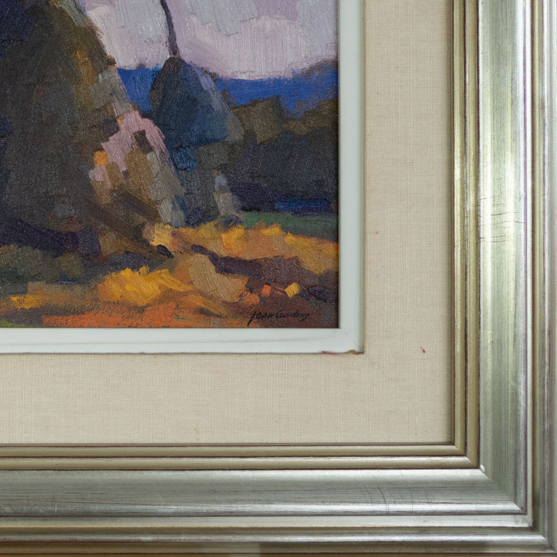 Twilight Haystacks - Joan Condins – Original Framed  Impressionist Oil Painting