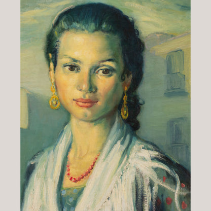 "Gipsy - Rosario" of Montjuich - JOSÉ LAMUÑO  - Framed Oil on Canvas