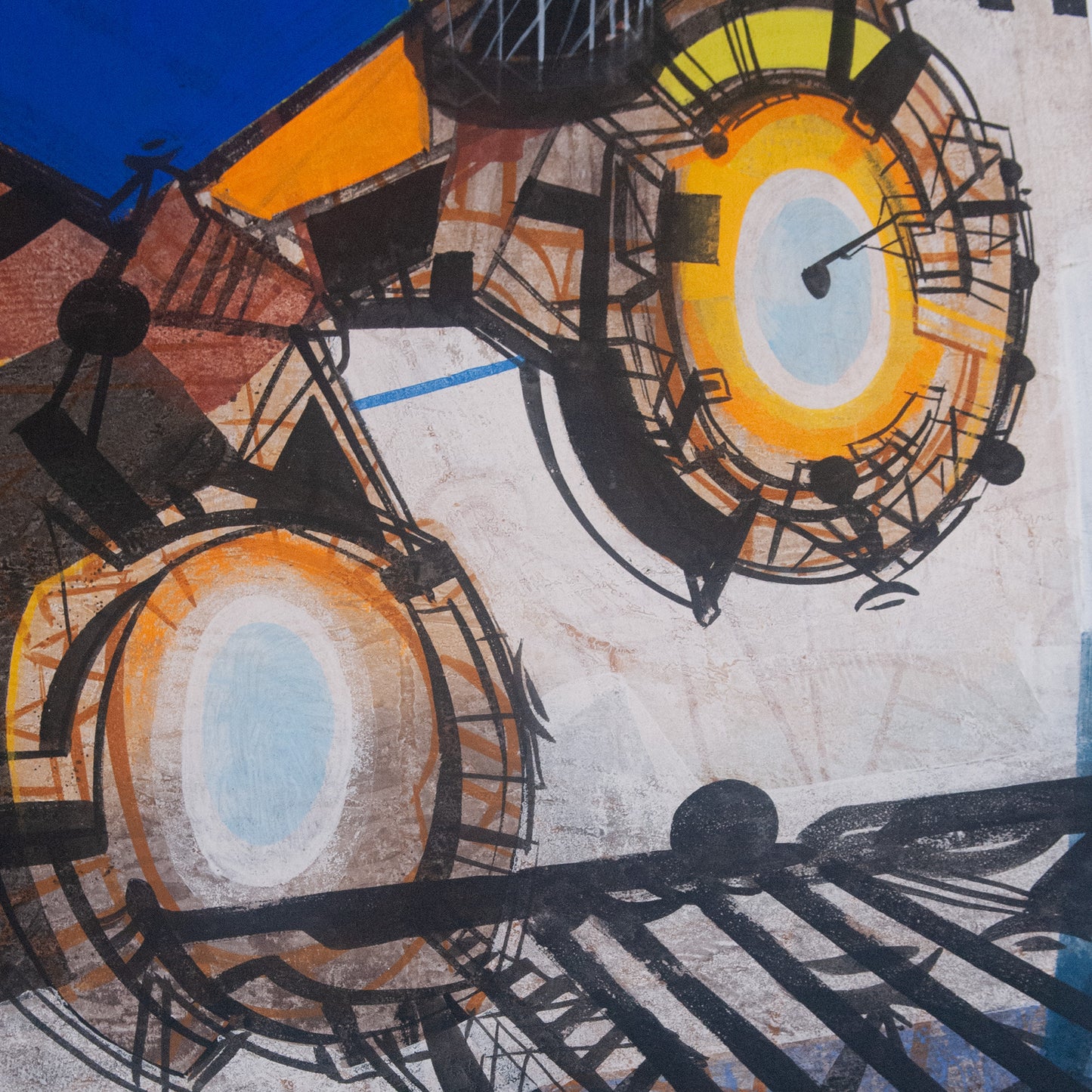 Industrial Geometric Abstraction – Signed - Oil On Fine Canvas