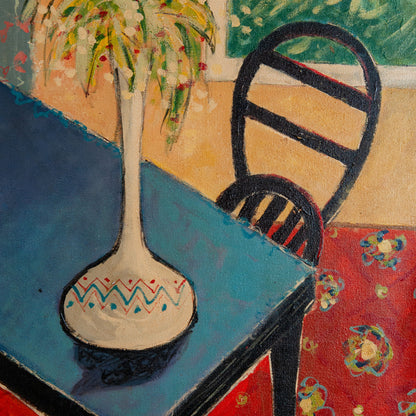 Interior Still Life with Vase and Chair - Mid 20th Century - Signed