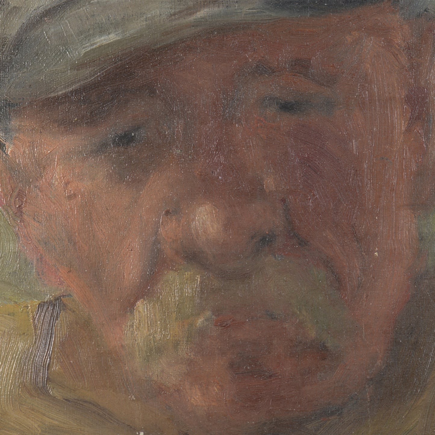 Impressionist Sketch of Elderly Man with Cap – Signed on Reverse, Artist Presently Unknown