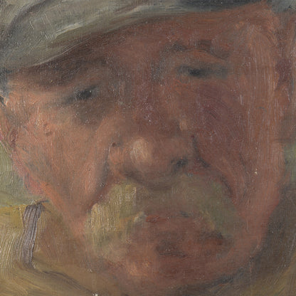 Impressionist Sketch of Elderly Man with Cap – Signed on Reverse, Artist Presently Unknown