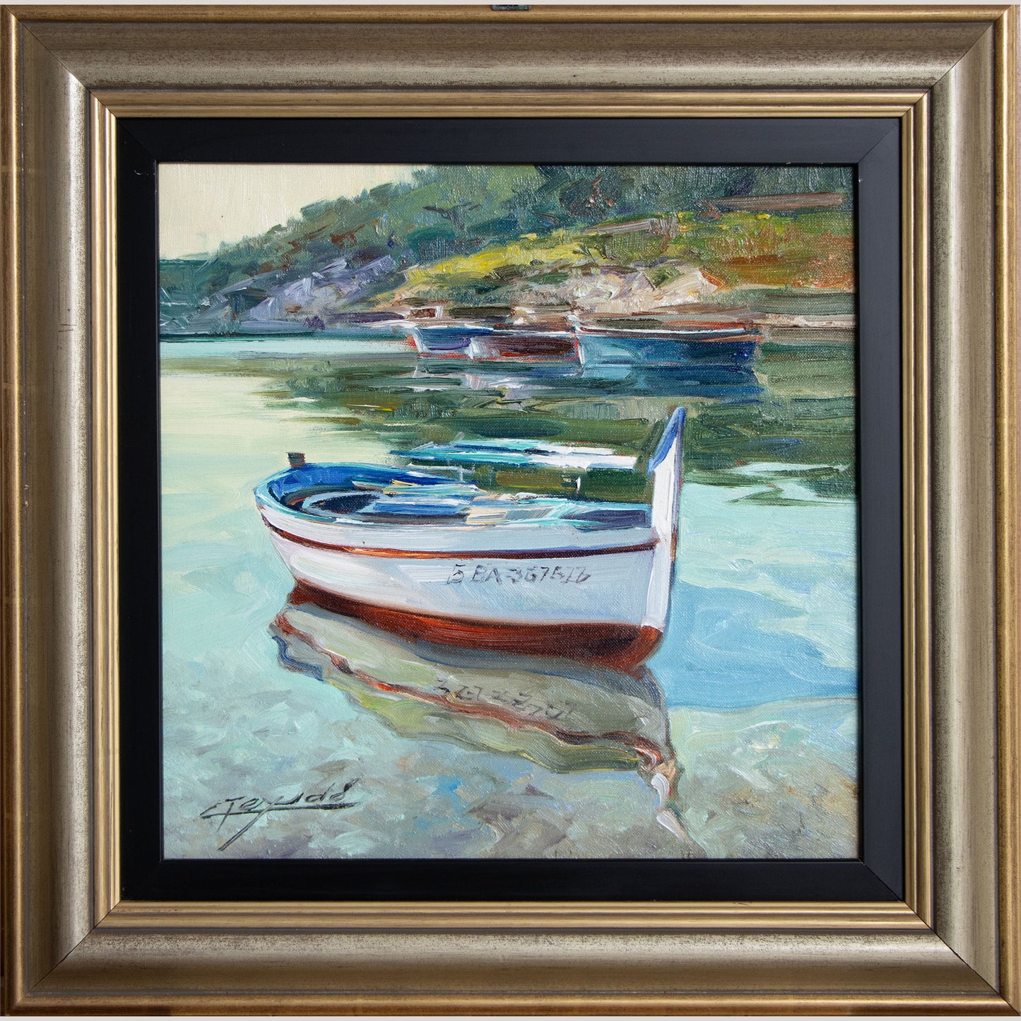 Transparencies – Mediterranean Fishing Boats. Signed Oil on Canvas