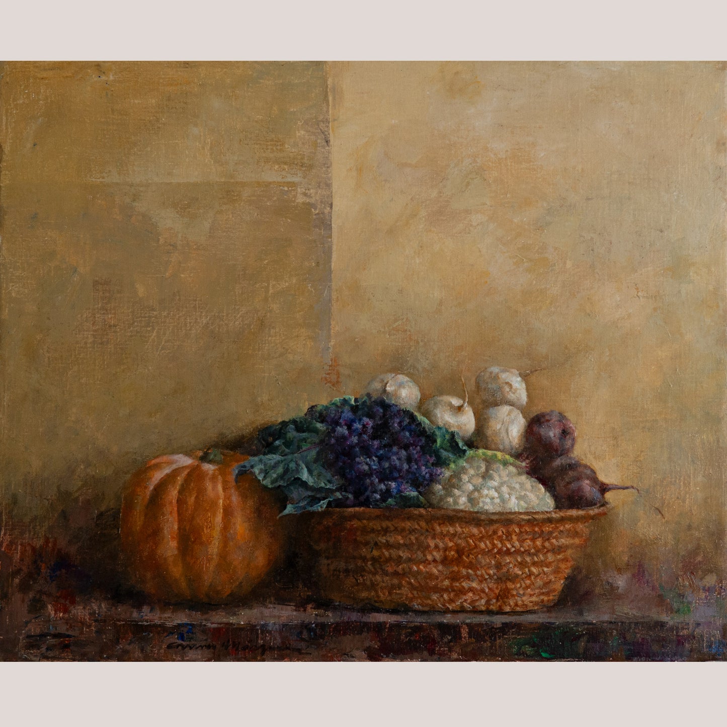 Still Life with Autumn Vegetables – Artist Presently Unidentified - Signed Oil on Canvas