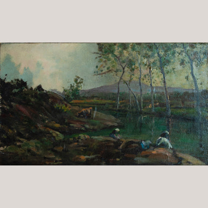 Women Washing by the Riverbank – Joaquim Vayreda y Vila -  Barbizon School