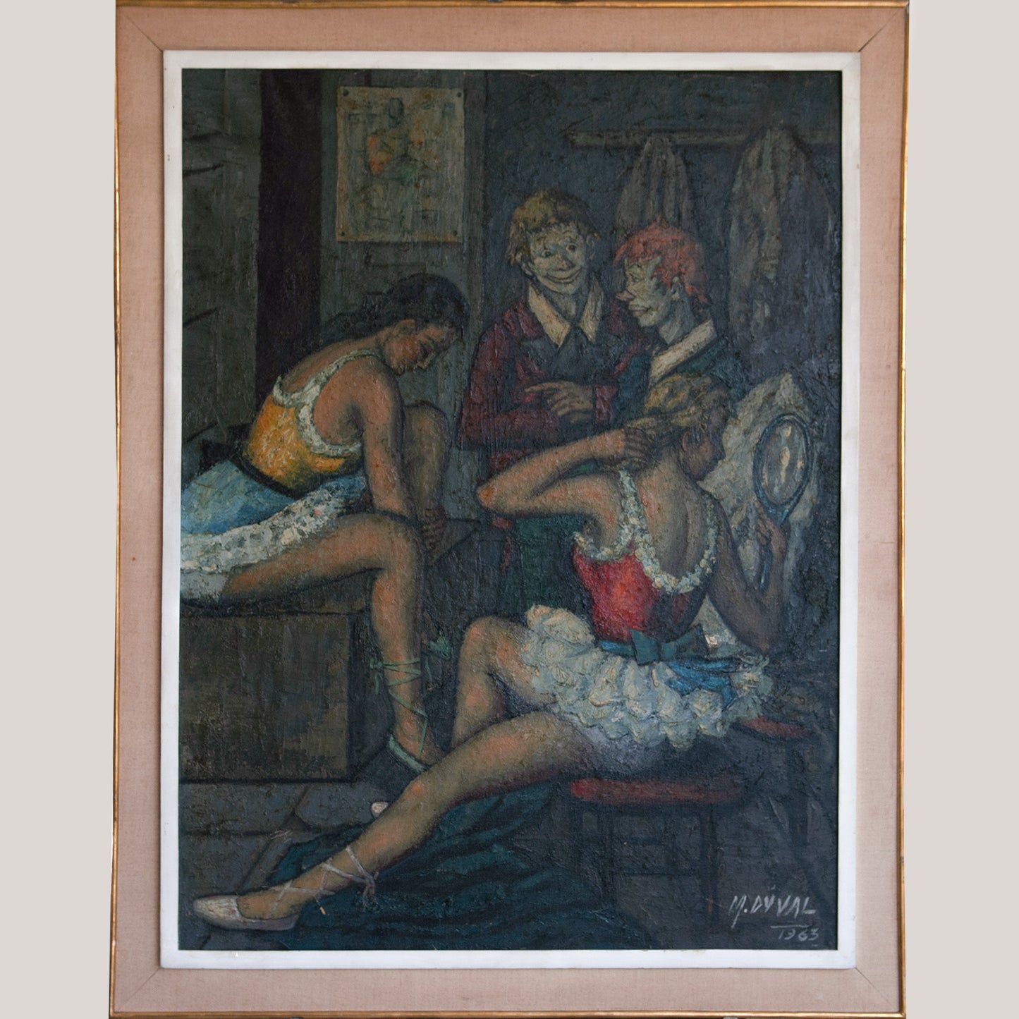 Backstage with Clowns and Dancers – Large Original Oil Study by M. Duval