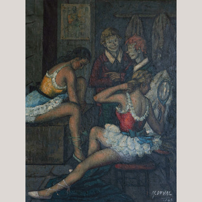 Backstage with Clowns and Dancers – Large Original Oil Study by M. Duval