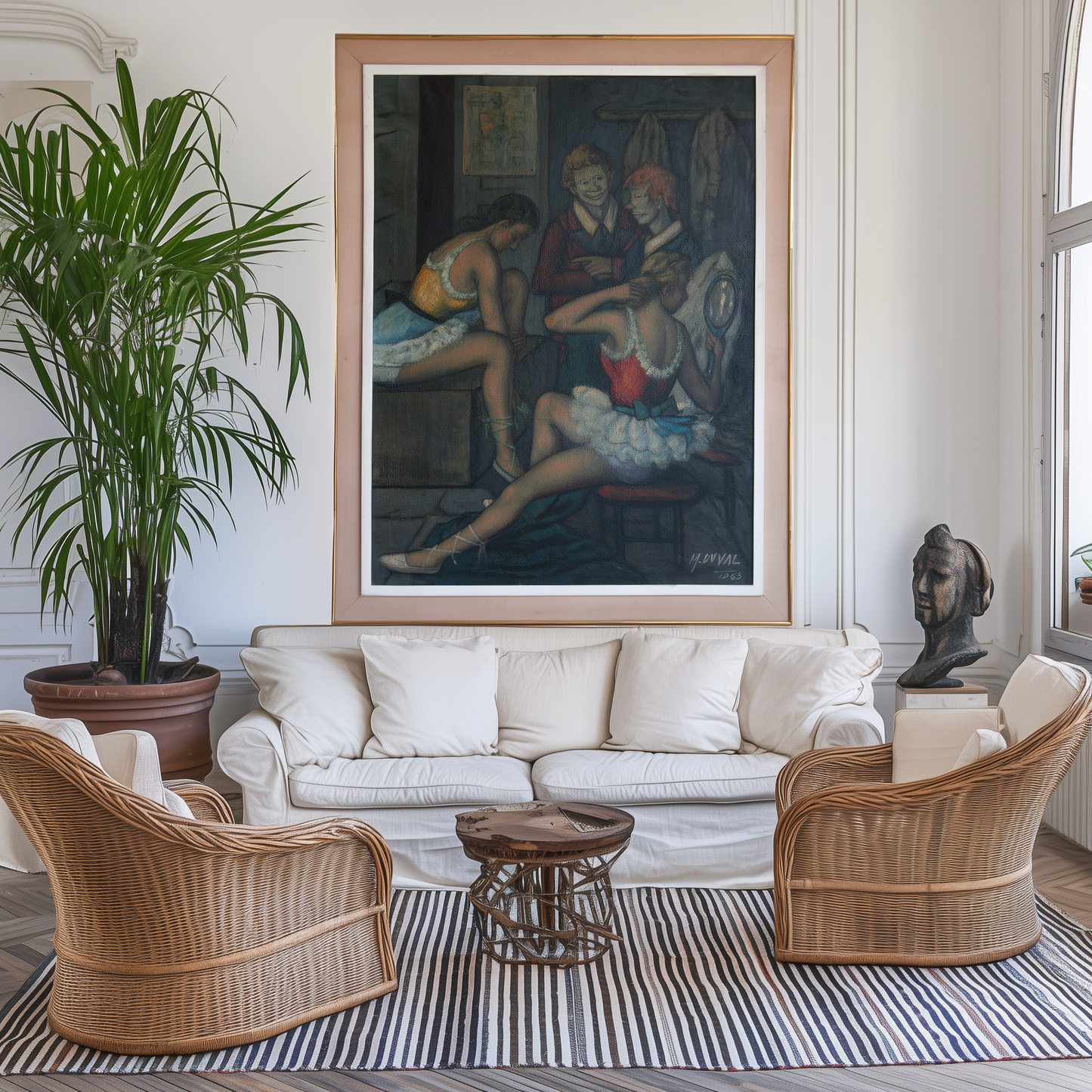 Backstage with Clowns and Dancers – Large Original Oil Study by M. Duval