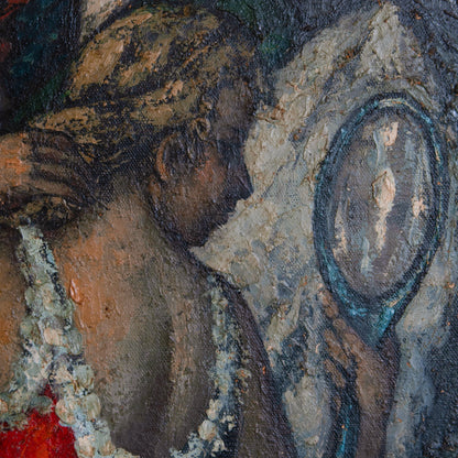 Backstage with Clowns and Dancers – Large Original Oil Study by M. Duval