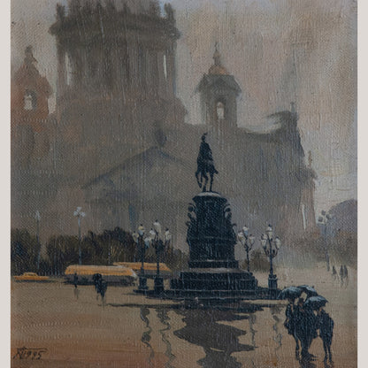 Equestrian Monument in the Mist – Follower Boris Alexeyevich Semyonov – Oil on Canvas