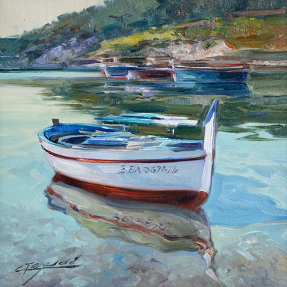 Transparencies – Mediterranean Fishing Boats. Signed Oil on Canvas