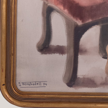 Seated Nude Study – Pastel on Paper by J. Torrabadell