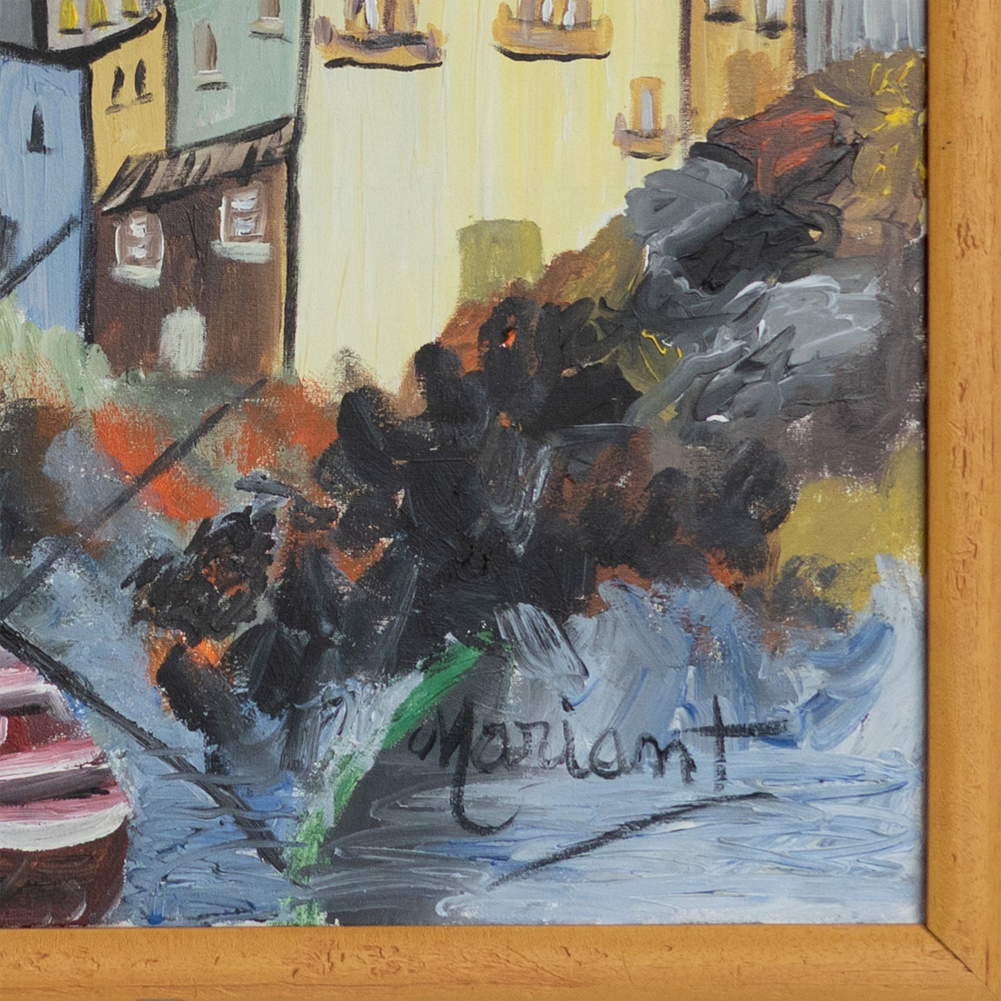 Colorful Mediterranean Village Scene with Boats