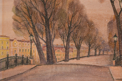 Watercolour City with Snow