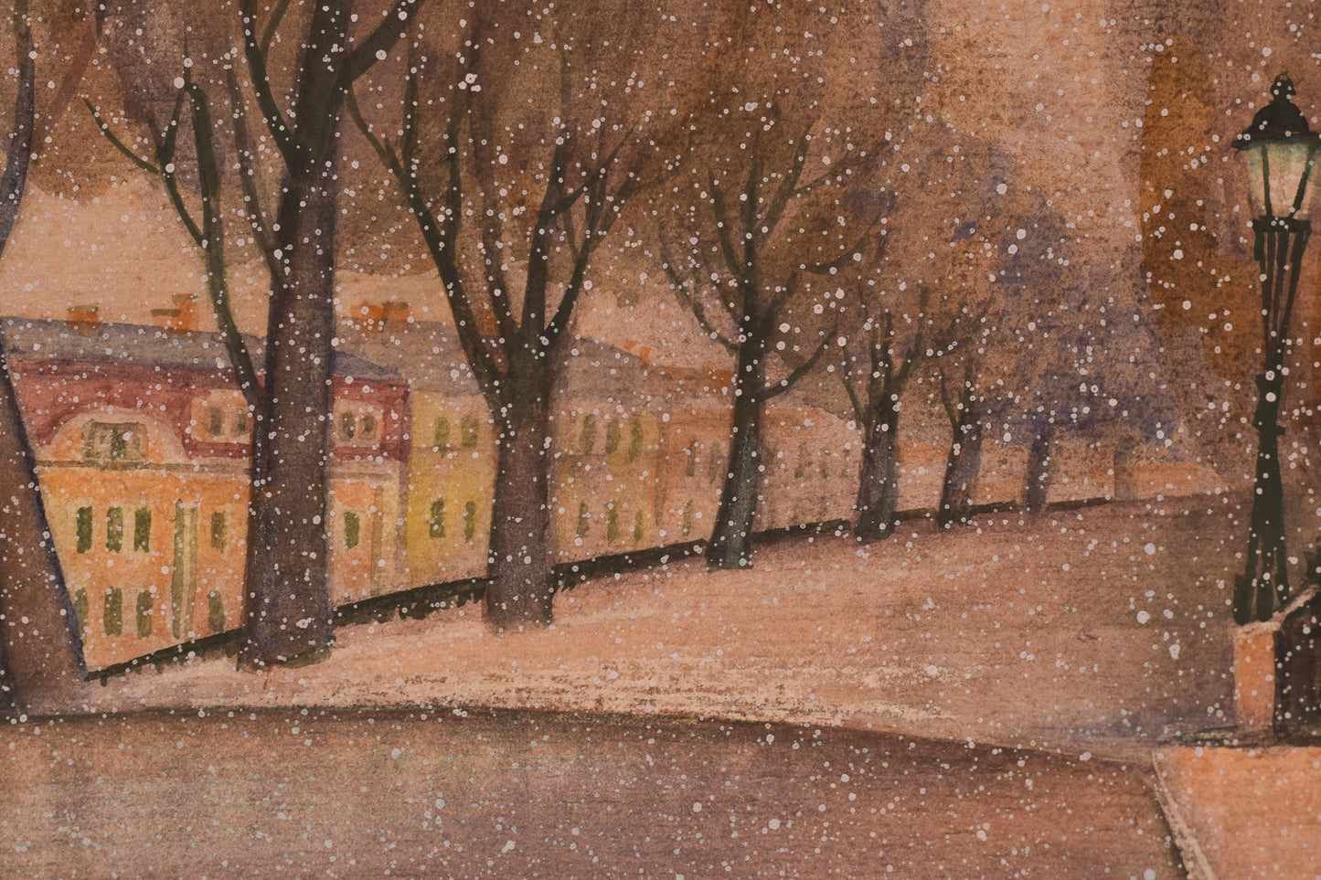 Watercolour City with Snow