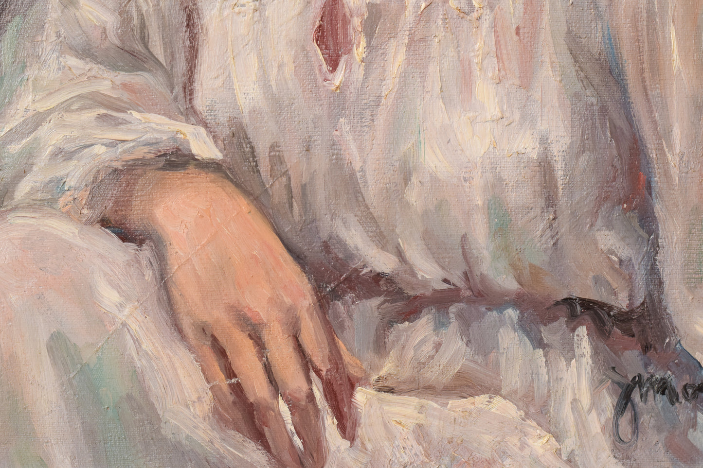 Portrait of a Young Woman in a White Dress Oil on Canvas