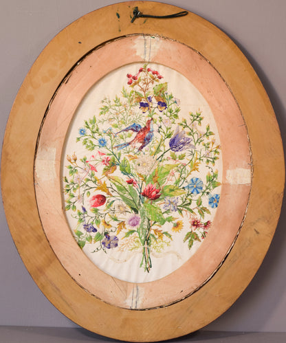 Framed - Embroidery with Flowers and Birds