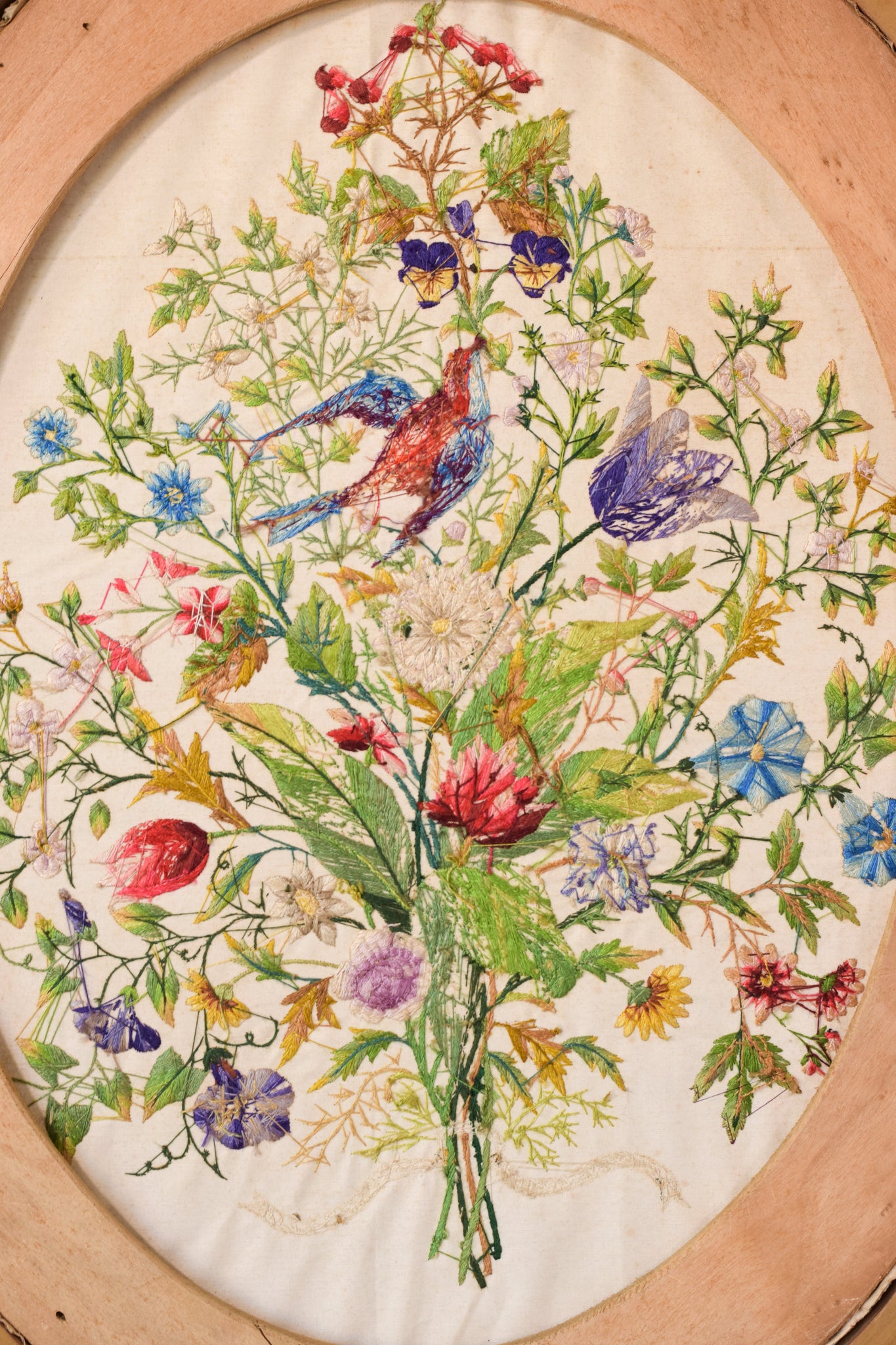 Framed - Embroidery with Flowers and Birds