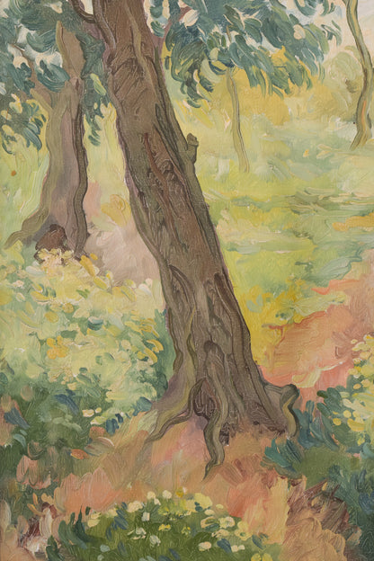 Impressionist Wooded Landscape with Flowers