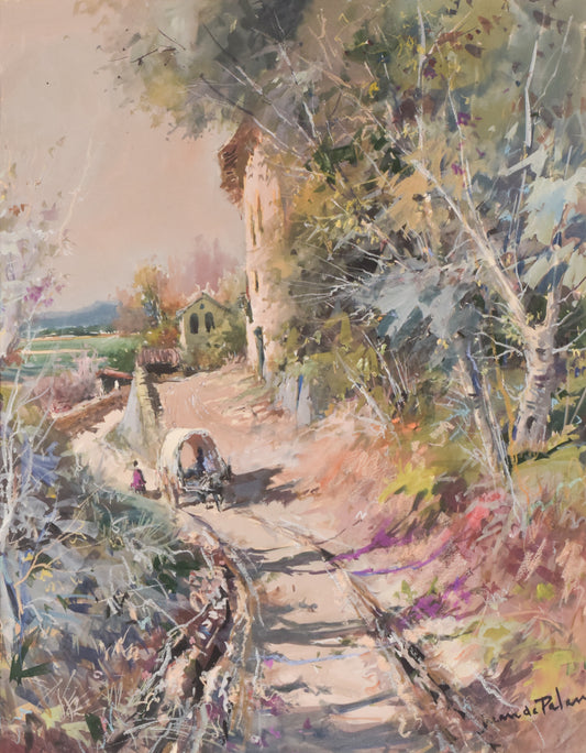 Juan de Palau Buixo - Large Watercolour Landscape with Cart