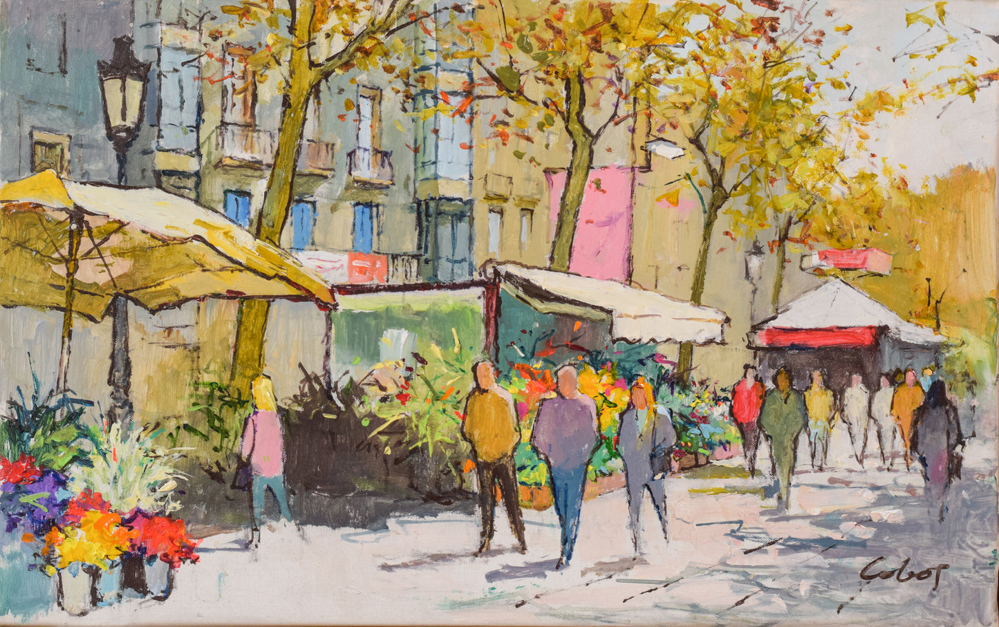 Vibrant Market Scene - Oil on Canvas