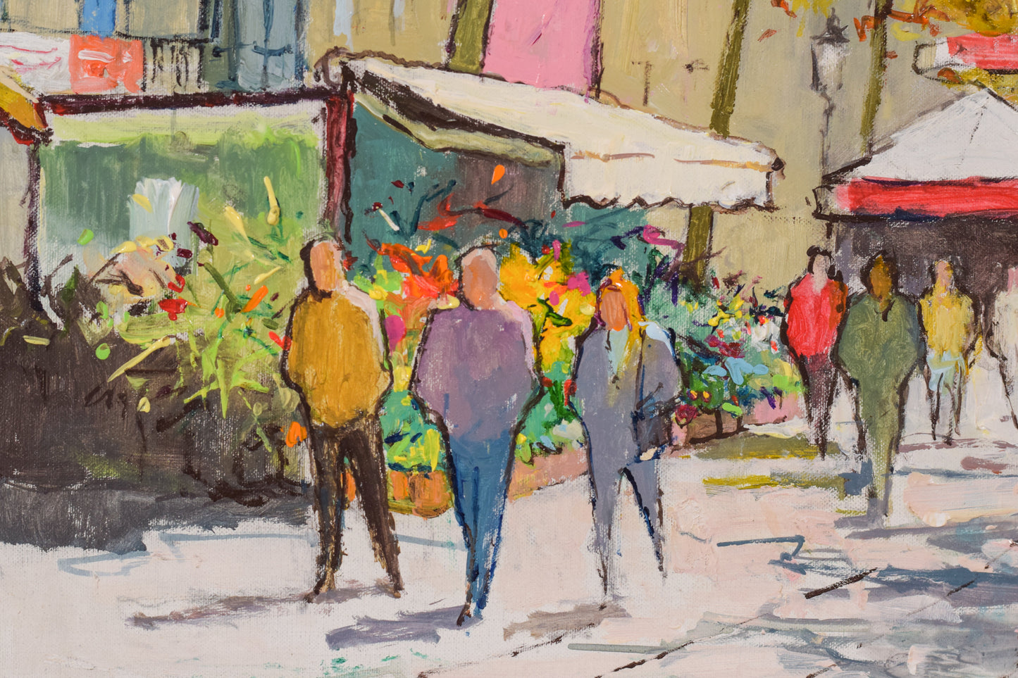 Vibrant Market Scene - Oil on Canvas