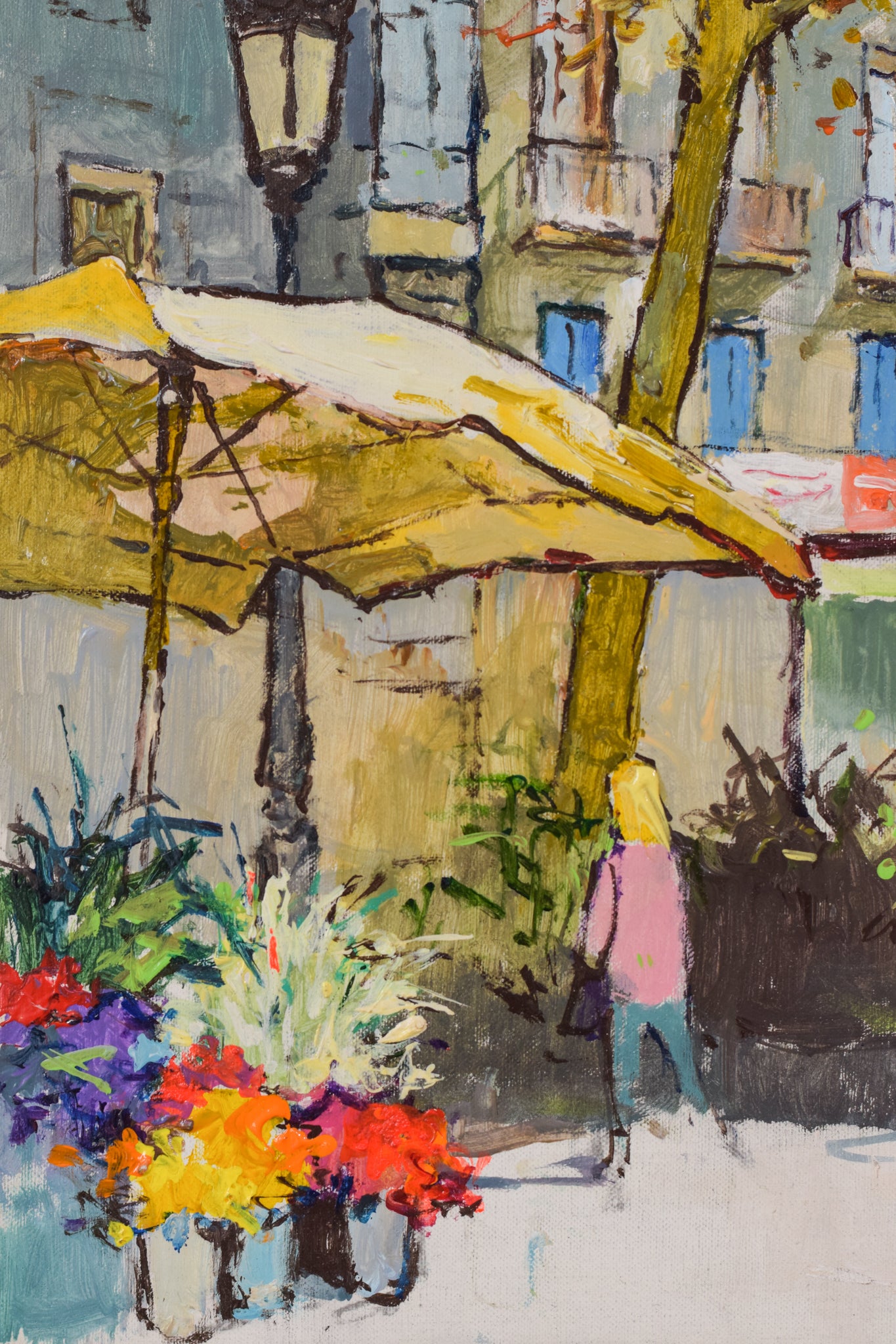 Vibrant Market Scene - Oil on Canvas