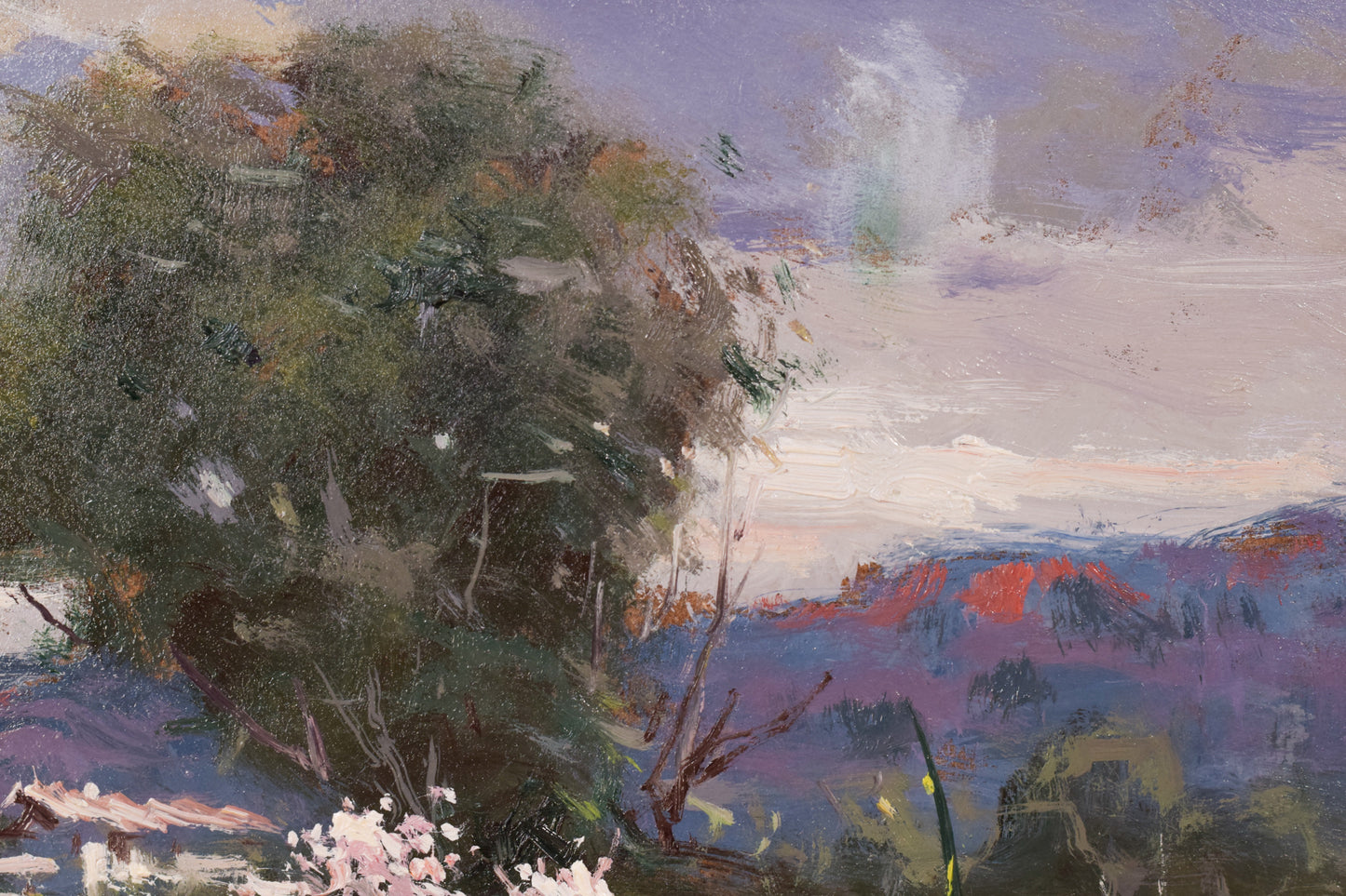 Landscape with Red Flowers - Oil on board