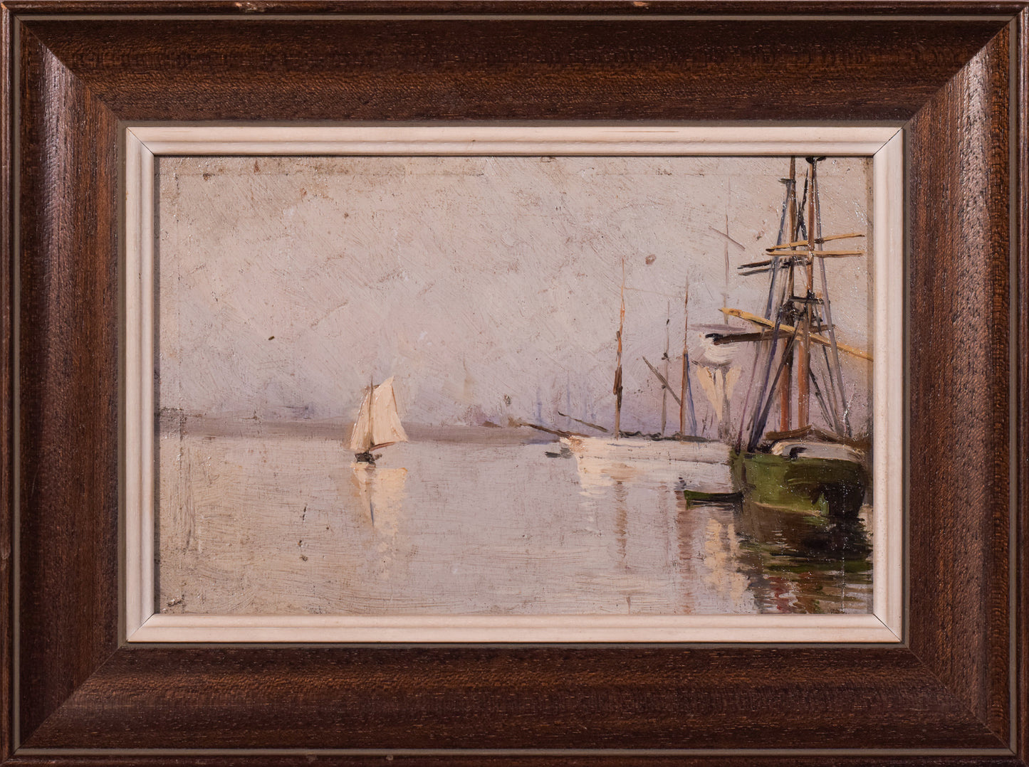 Impressionist Marine Study of a Harbour and Sailing Ships