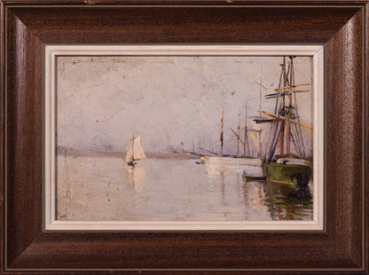 Impressionist Marine Study of a Harbour and Sailing Ships
